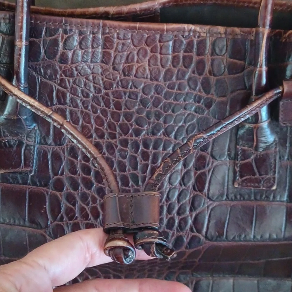 Talbots Brown Croco Leather Vintage Bag Tote Purse Old Money Y2k - Picture 2 of 9